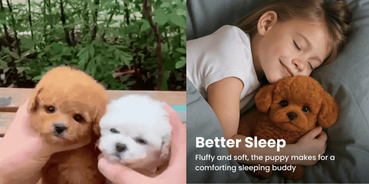 Animated product demo of the Waggy Robot Puppy showing playful movement and reactions, highlighting its interactive puppy-like behavior and kid-friendly design